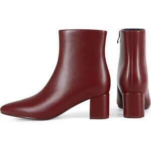 Women's Red Ankle Boots Pointed Toe Chunky Block Heel Short Boots